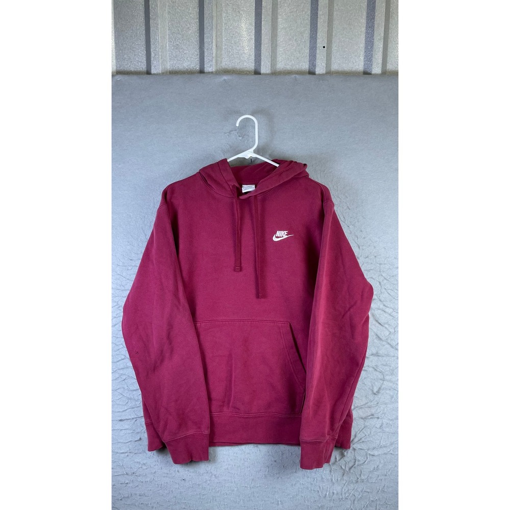 Nike Pullover Hoodie Mens Medium Burgundy Good Embroidered Logo Sweatshirt